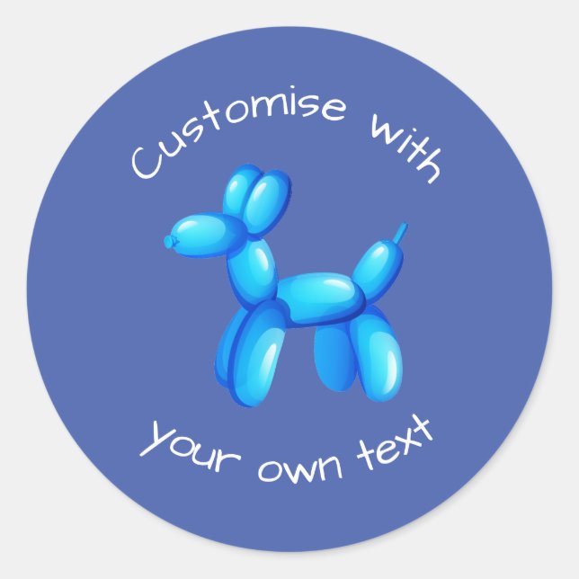 Sticker Rond Blue Balloon Animal Dog Custom Text (Devant)