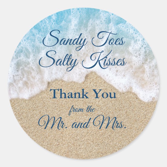 Sticker Rond Blue Beach Waves Sandy Toits Salty Baisers Merci (Devant)