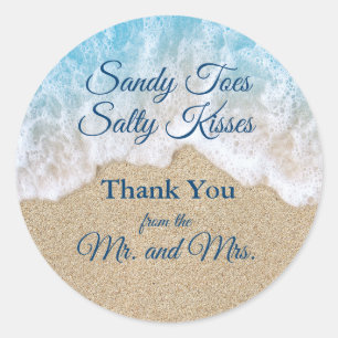 Sticker Rond Blue Beach Waves Sandy Toits Salty Baisers Merci