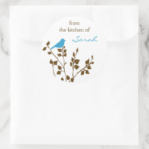 Sticker Rond Blue Bird Name Baking and Canning