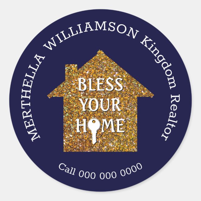 Sticker Rond Blue BLESS VOTRE MAISON Réalisateur immobilier (Devant)