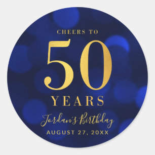 Sticker Rond Blue Bokeh Gold salue à 50 ans anniversaire