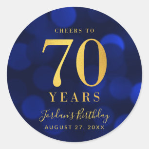 Sticker Rond Blue Bokeh Gold salue à 70 ans anniversaire