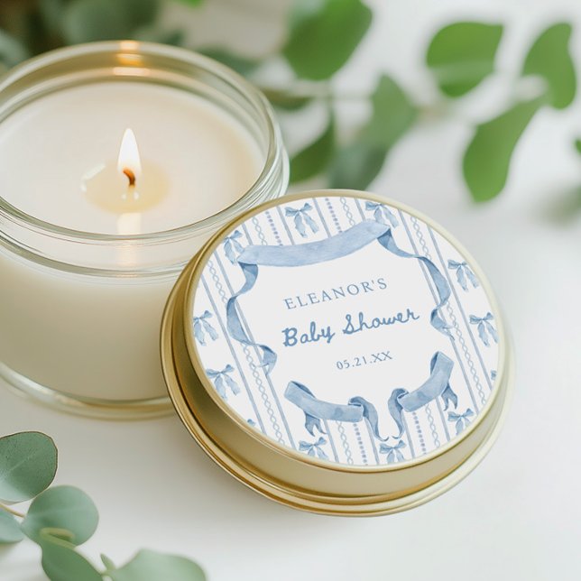 Sticker Rond Blue Bow Coquette Blue Boy baby shower (Créateur téléchargé)