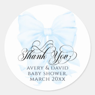 Sticker Rond Blue Bow Moderne Baby shower garçon élégant