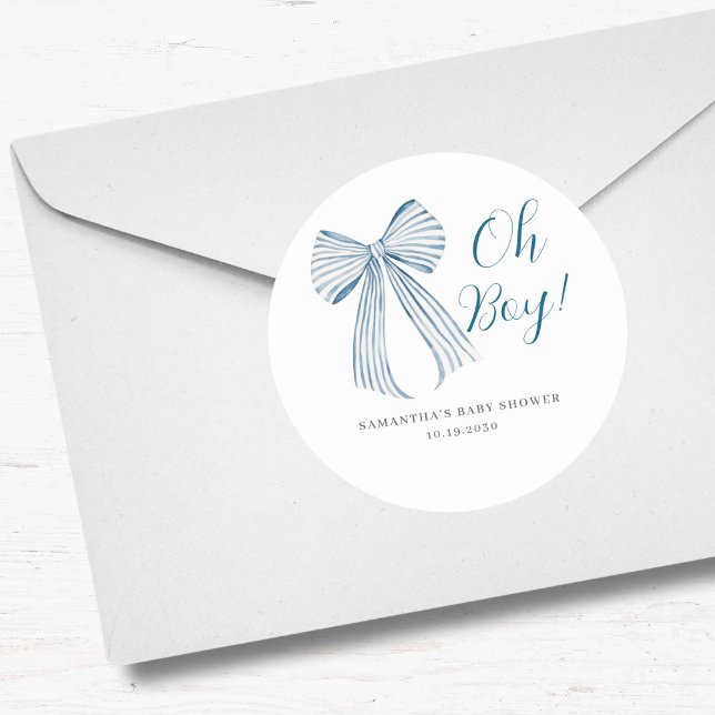 Sticker Rond Blue Bow Oh Boy Baby shower (Créateur téléchargé)