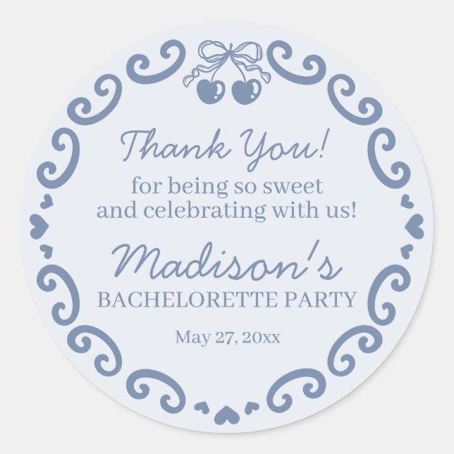 Sticker Rond Blue Bow Retro Coquette Coquette gâteau Bacheloret (Devant)