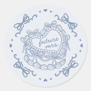 Sticker Rond Blue Bow Retro Coquette Fête des mariées de gâteau