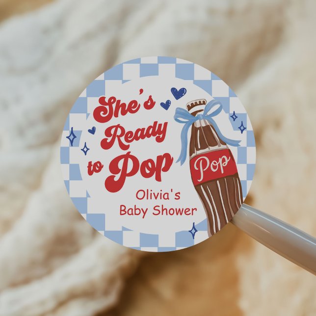 Sticker Rond Blue Bow She's Ready to Pop Baby Shower (Créateur téléchargé)