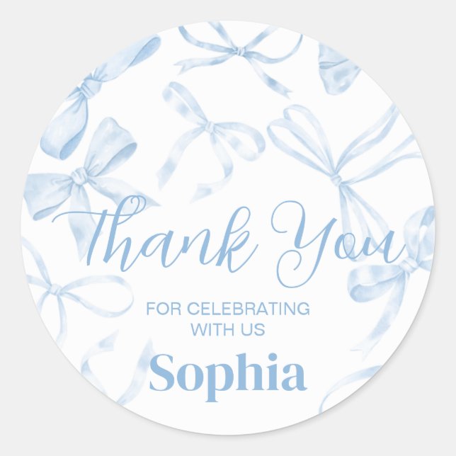 Sticker Rond Blue Bow Sweet 16e fête d'anniversaire (Devant)