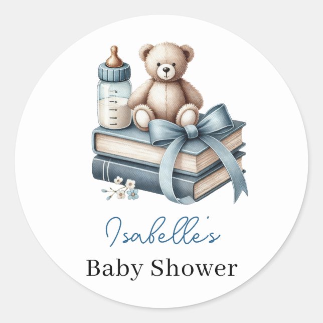 Sticker Rond Blue Boy Teddy Bear Baby shower Nouveau Chapitre C (Devant)