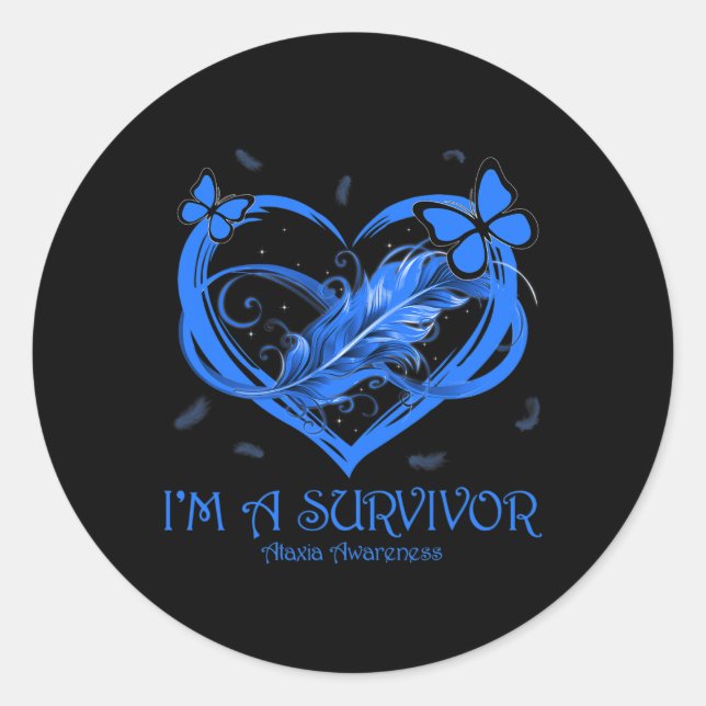 Sticker Rond Blue Butterfly Heart I'm A Survivor Ataxia Awarene (Devant)