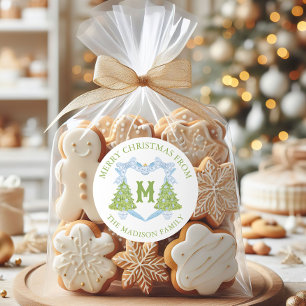 Sticker Rond Blue Chinoiserie Arbre de Noël Monogram Crest