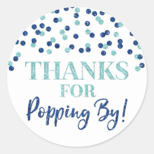 Sticker Rond Blue Confetti Merci pour Popping By