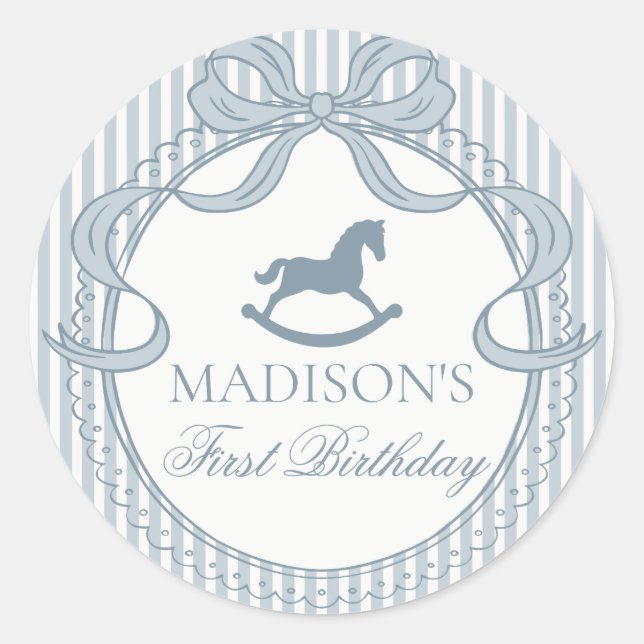 Sticker Rond Blue Coquette Bow Horse Birthday Envelope Seal (Devant)