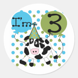 Sticker Rond Blue Cow 3e Anniversaire Tshirts et cadeaux