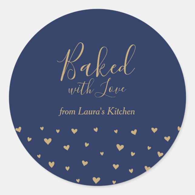 Sticker Rond Blue Cute Hearts Baked with Love emballage autocol (Devant)