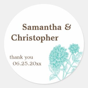 Sticker Rond Blue dahlia fleur mariage faveur tag sceau étiquet