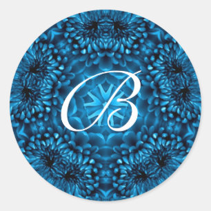 STICKER ROND BLUE DAHLIA MONOGRAM