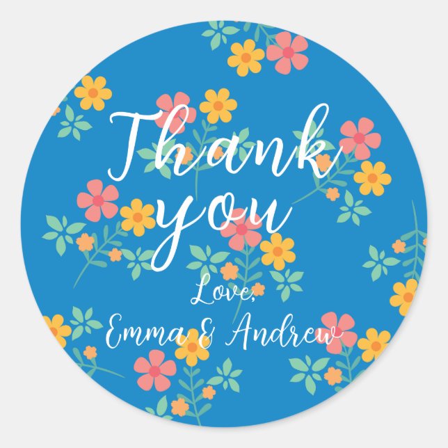Sticker Rond Blue Daisy Vintage Bouquet Motif (Devant)