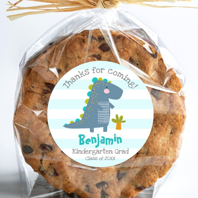 Sticker Rond Blue Dinosaur Boy Kindergarten Graduation Thanks (Créateur téléchargé)