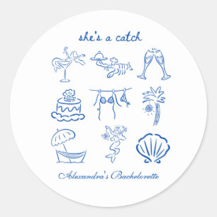 Sticker Rond Blue Doodle Tropical Elle est un bon parti Enterre