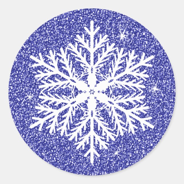 Sticker Rond Blue Elegant Faux Parties scintillant Noël Flocon  (Devant)