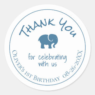 Sticker Rond Blue Elephant 1er anniversaire Merci