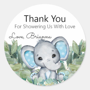 Sticker Rond Blue Elephant Baby shower de verdure Merci