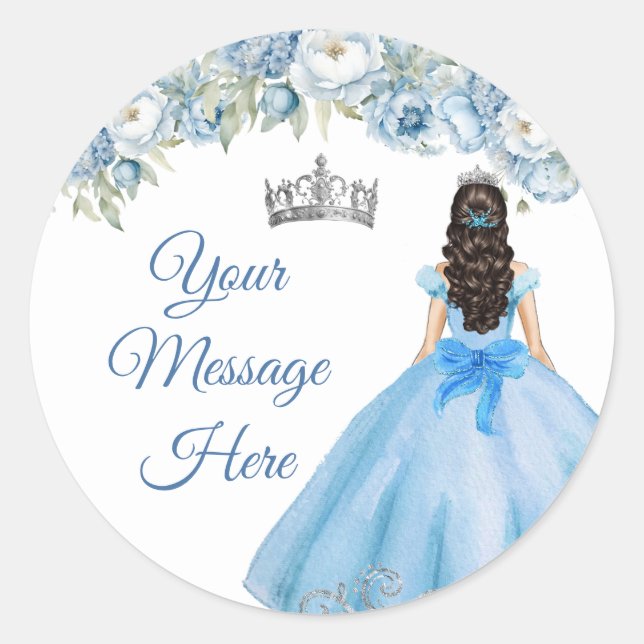 Sticker Rond Blue Floral Argent Couronne Quinceañera Votre mess (Devant)