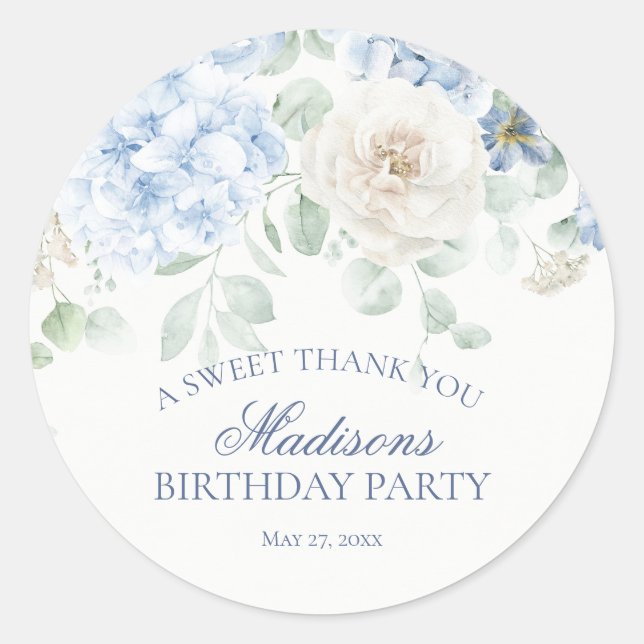 Sticker Rond Blue Floral Hydrangea Blooms Anniversaire Cercle (Devant)