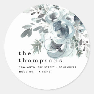 Sticker Rond Blue Florals Folio Nom Retour Adresse Noël