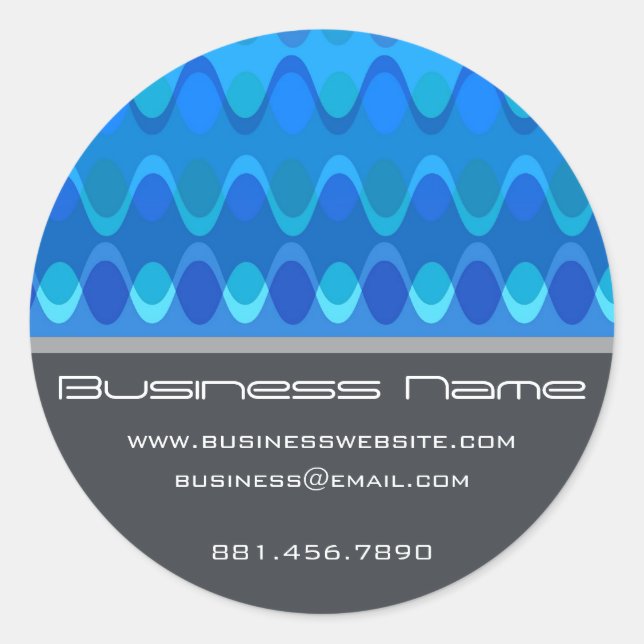 Sticker Rond Blue Funky Super Zig Zag Waves Chevron Motif (Devant)