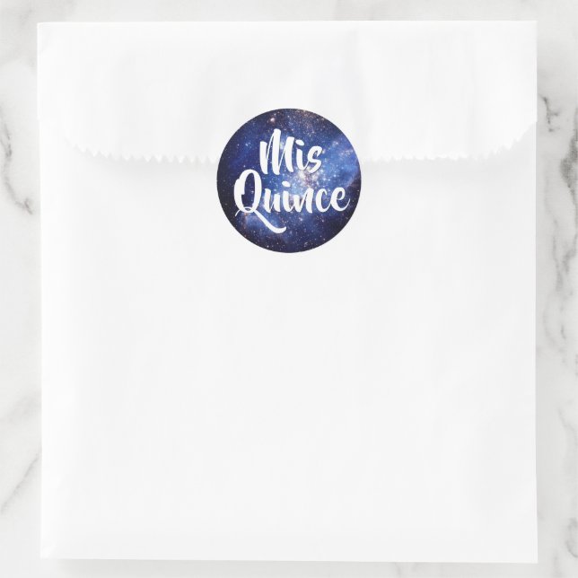 Sticker Rond Blue Galaxy Céleste Photo Mis Quince Anniversaire (Sac)