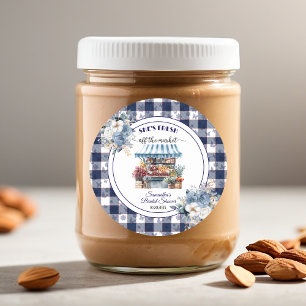 Sticker Rond Blue Gingham Hors Marché Floral Bridal Shower