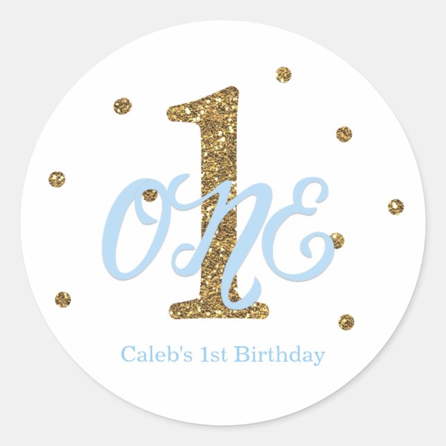 Sticker Rond Blue & Gold Boys ONE 1er anniversaire fête Favoris (Devant)