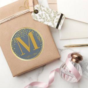 Sticker Rond Blue & Gold Confetti Mariage moderne