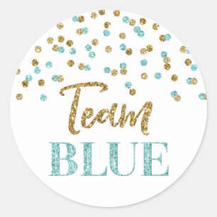 Sticker Rond Blue Gold Dots Baby shower de révélation de genre