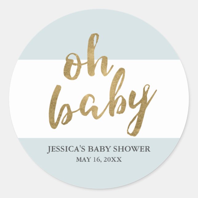 Sticker Rond Blue & Gold Modern Stripes Baby shower garçon Favo (Devant)
