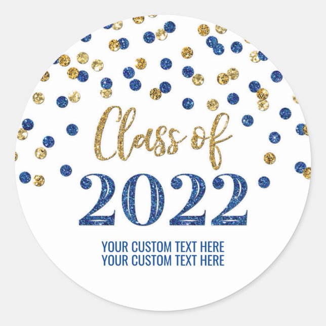 Sticker Rond Blue Gold Parties scintillant Confetti Graduation  (Devant)
