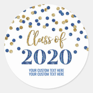 Sticker Rond Blue Gold Parties scintillant Confetti Graduation 