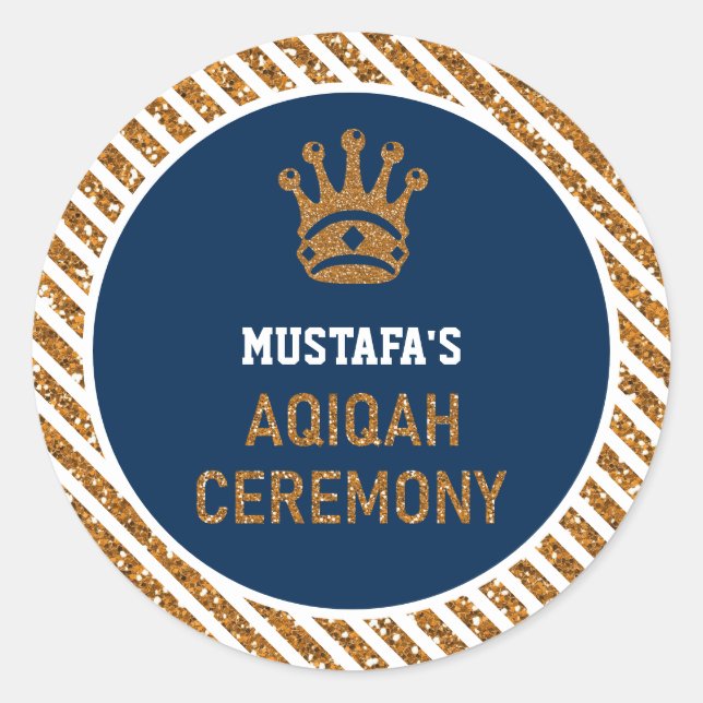 Sticker Rond Blue Gold Royal Crown Prince Aqiqah (Devant)