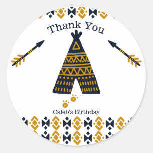 Sticker Rond Blue & Gold Tepee moderne fête d'anniversaire Favo