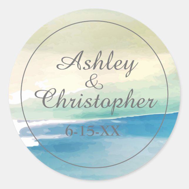 Sticker Rond Blue Green Aquarelle Ocean Bride Couples (Devant)