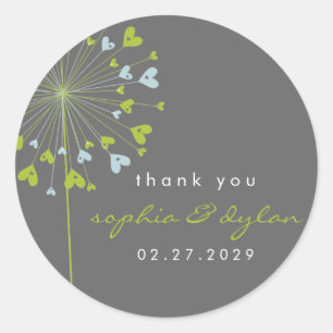 Sticker Rond Blue & Green Dandelion Flower Love Hearve Mariage
