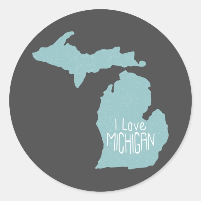 Sticker Rond Blue Grey I Love Michigan Silhouette (Devant)