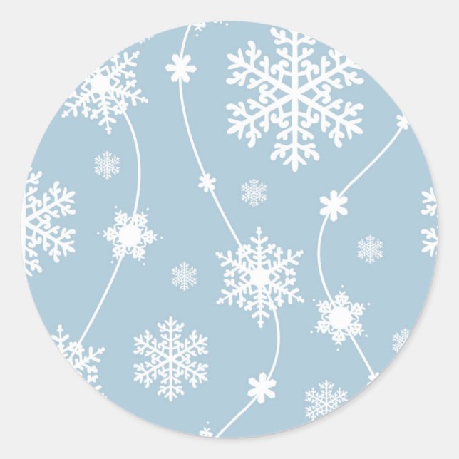 Sticker Rond Blue Grey Snowflakes Winter Wonderland (Devant)