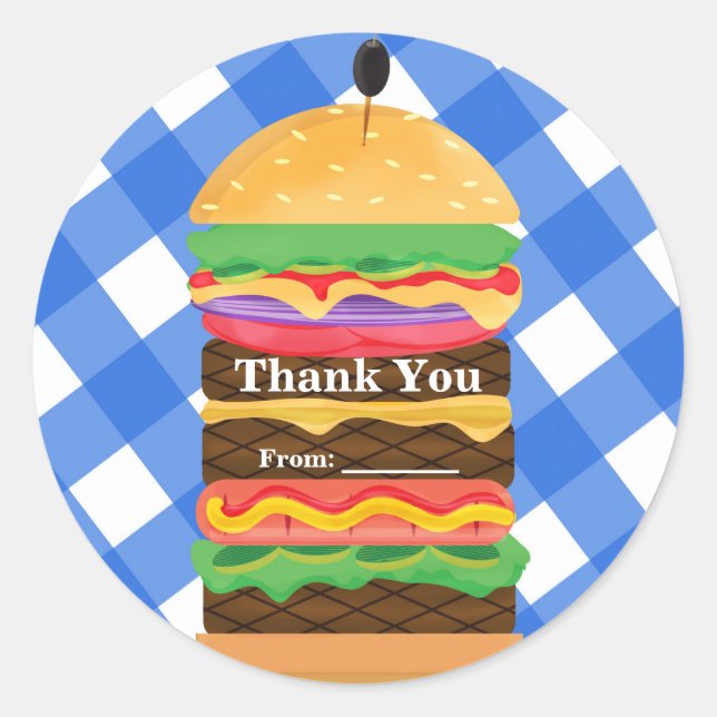 Sticker Rond Blue Hamburger Été Cuisine Barbecue Fête Favoriser (Devant)