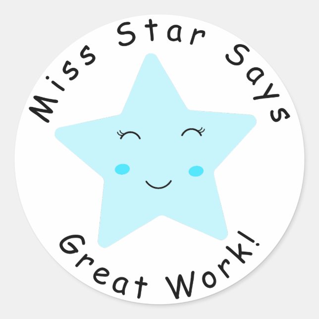 Sticker Rond Blue Happy Star garçon Grand travail (Devant)