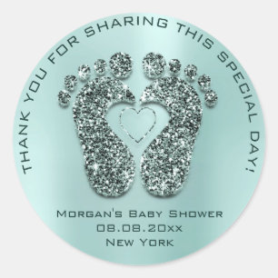 Sticker Rond Blue Heart Pieds Baby shower Favoriser Cadeau Merc